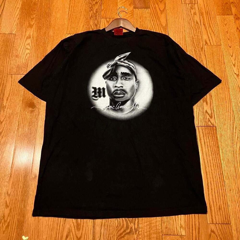 Vintage Makaveli Tupac Shakur Big Face Portrait Rap T-Shirt Black 2XL